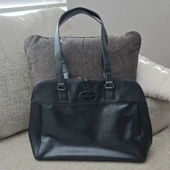 Kenneth Cole Reaction Laptop Tote Steel Blue Leather Work Business Carryall Bag - Picture 6 of 9